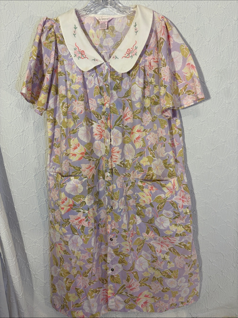Floral Lavender House Coat Embroidered Peter Pan Collar by Jilandre